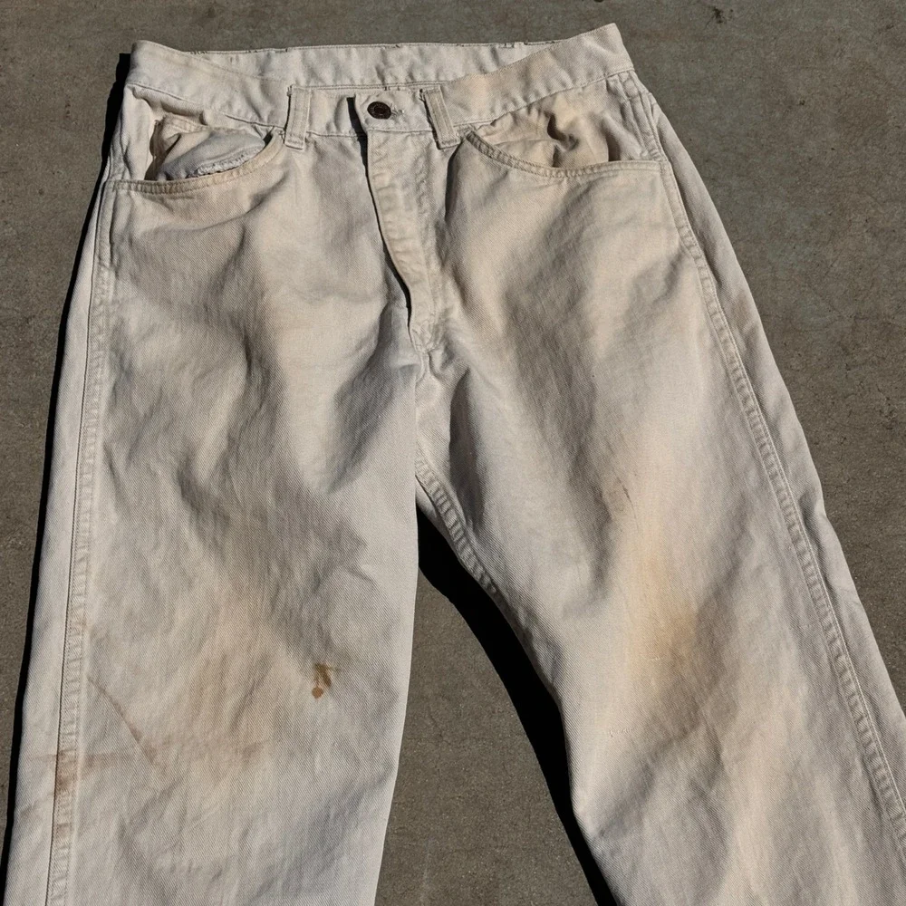 Vintage 60s Levis Big E White Tab Straight Leg Workwear Pants Cream white USA